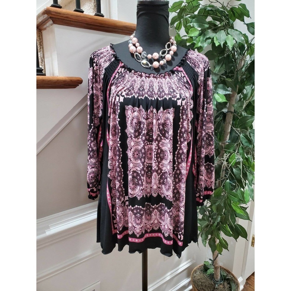 Madison Women's Multicolor‎ Polyester Scoop Neck Long Sleeve Casual Shirt Size L